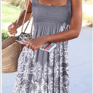 Floral Smocked Waist Ruffled Mini Dress - Gray